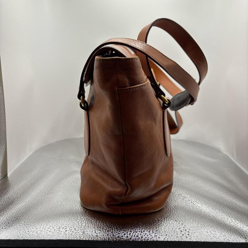 Vintage Handmade Leathercraft by Emi Cognac Leather Flap Medium Tote Bag - Picture 4 of 8